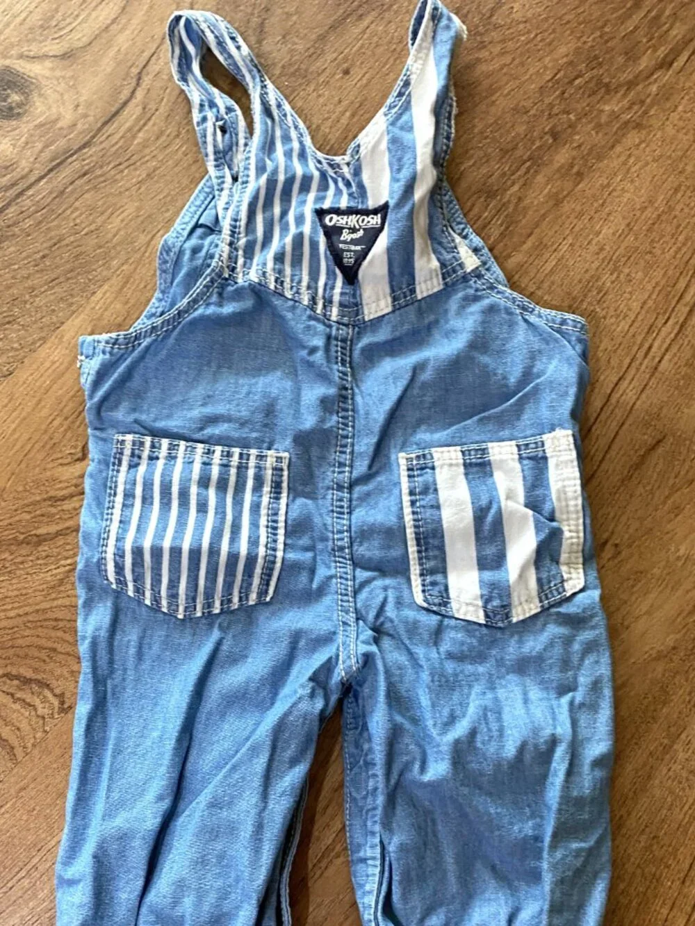 Lot of 3 OSHKOSH Overalls Blue/Stripes/Brown-6-9 Months